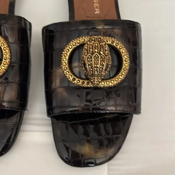 New Kurt Geiger London Chelsea Crocodile Tortoise Crystal slides gold brown 8.5 - Picture 8 of 12